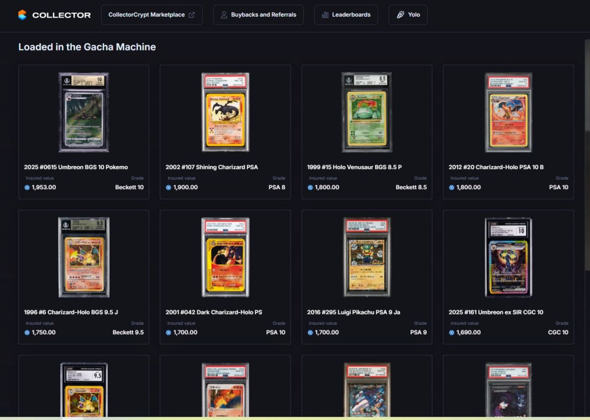 Collector Crypt gacha vending machine NFT