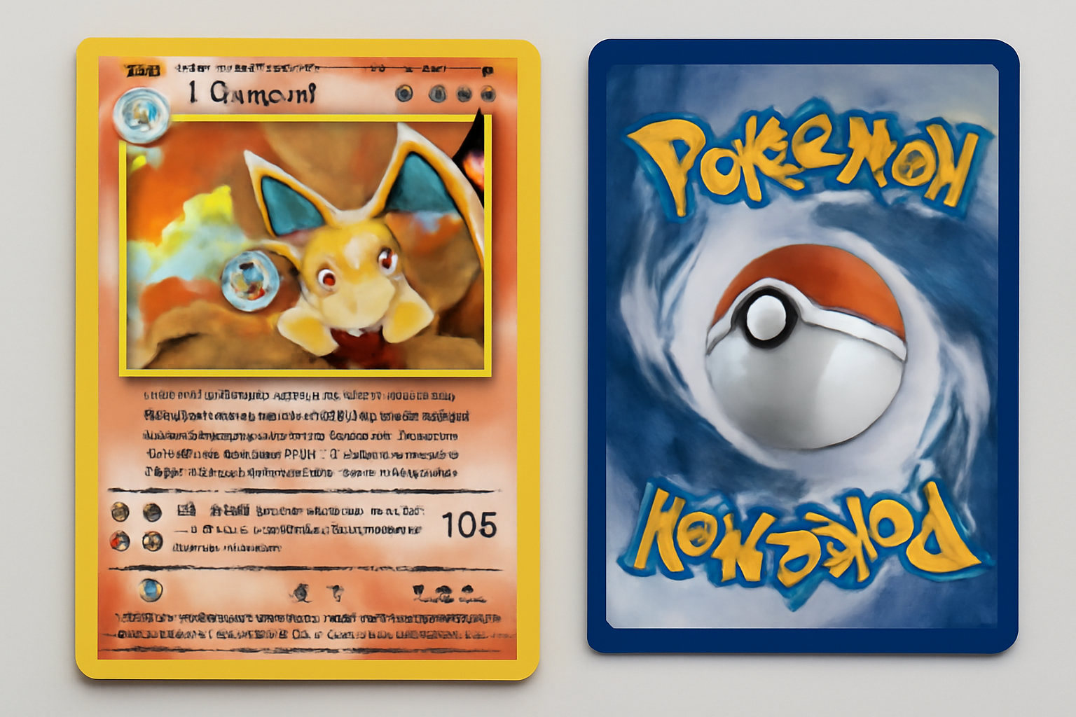 a high-resolution photograph of a rare Pokémon card on a clean, neutral background, well-lit, with both sides visible
