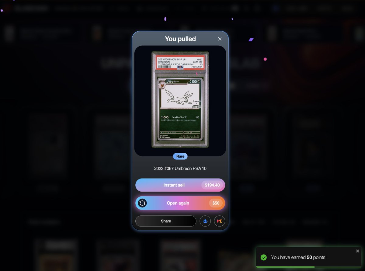 High-value PSA-graded Pokémon card tokenized as RWA NFT on Slab Cash ApeChain marketplace display